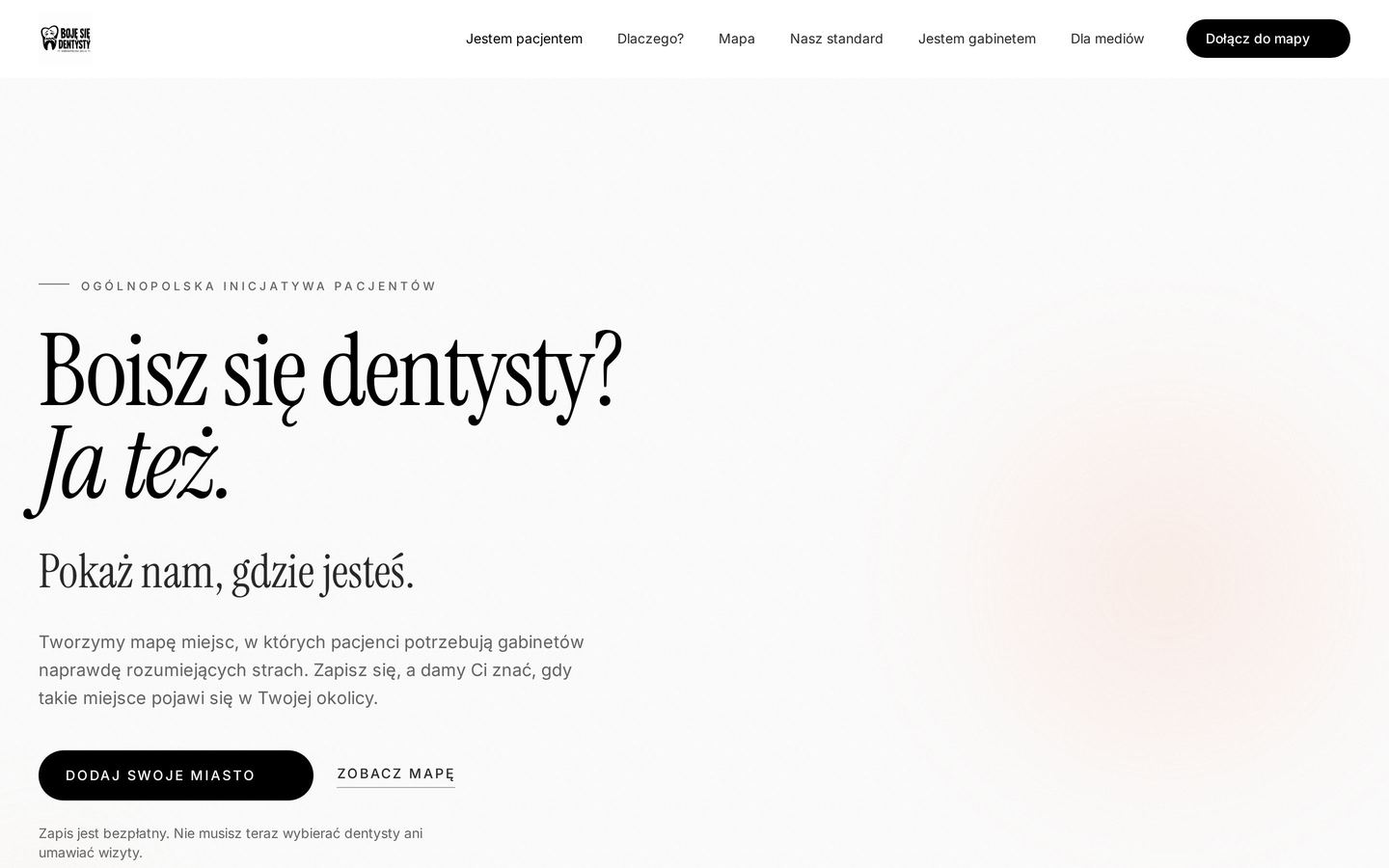 Strona Dentysta bez Strachu na ekranie komputera