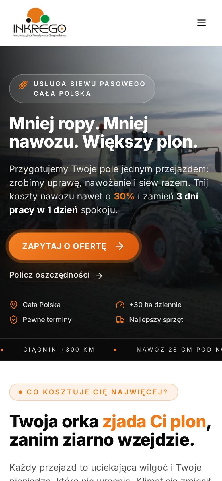 Strona Inkrego Siew Pasowy na ekranie telefonu