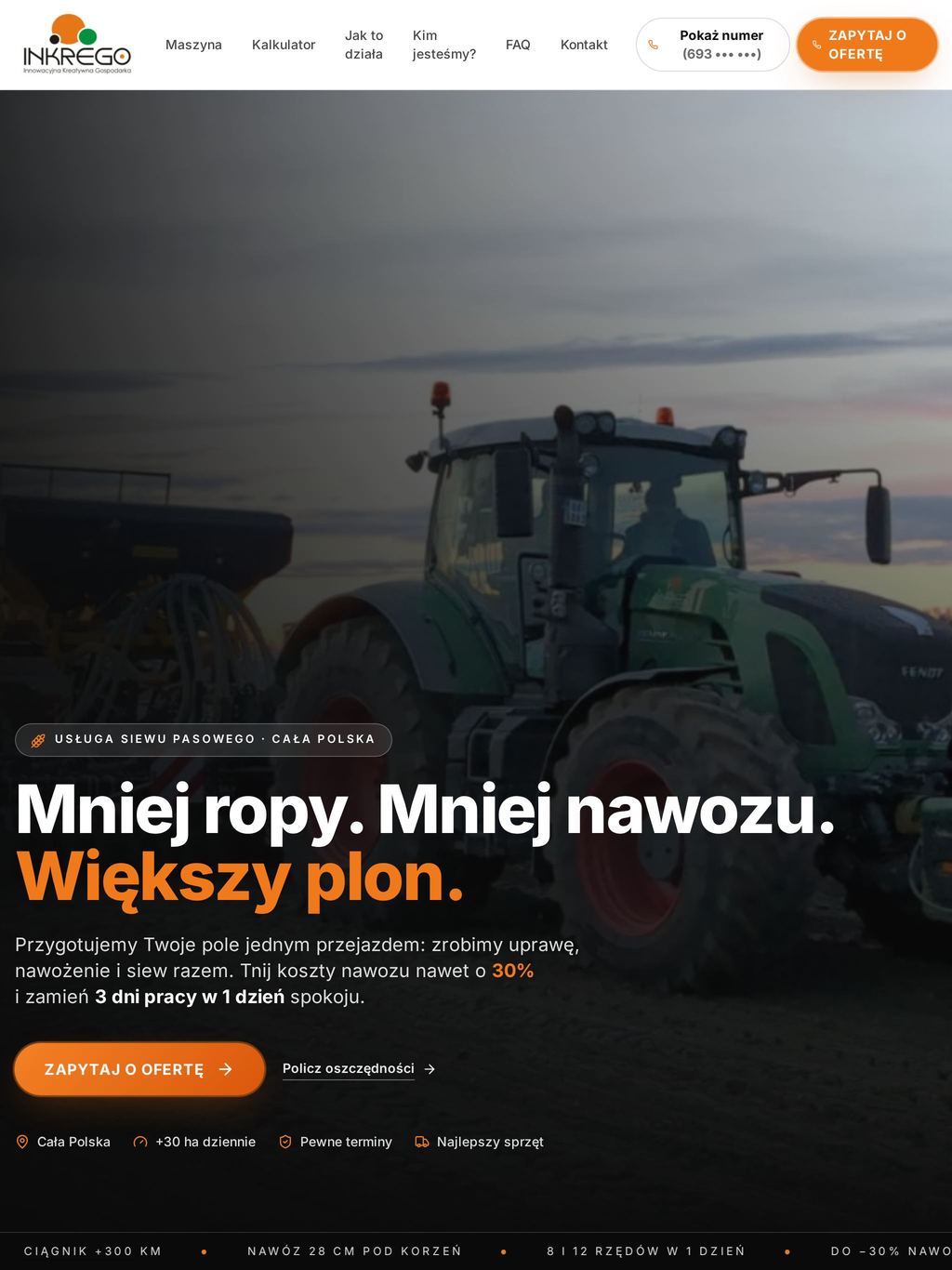 Strona Inkrego Siew Pasowy na ekranie tabletu