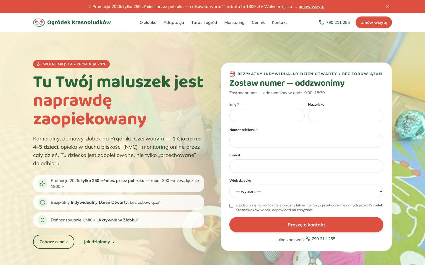 Strona Krasnoludkowy Ogródek na ekranie komputera