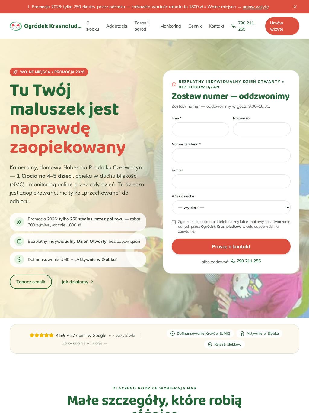 Strona Krasnoludkowy Ogródek na ekranie tabletu