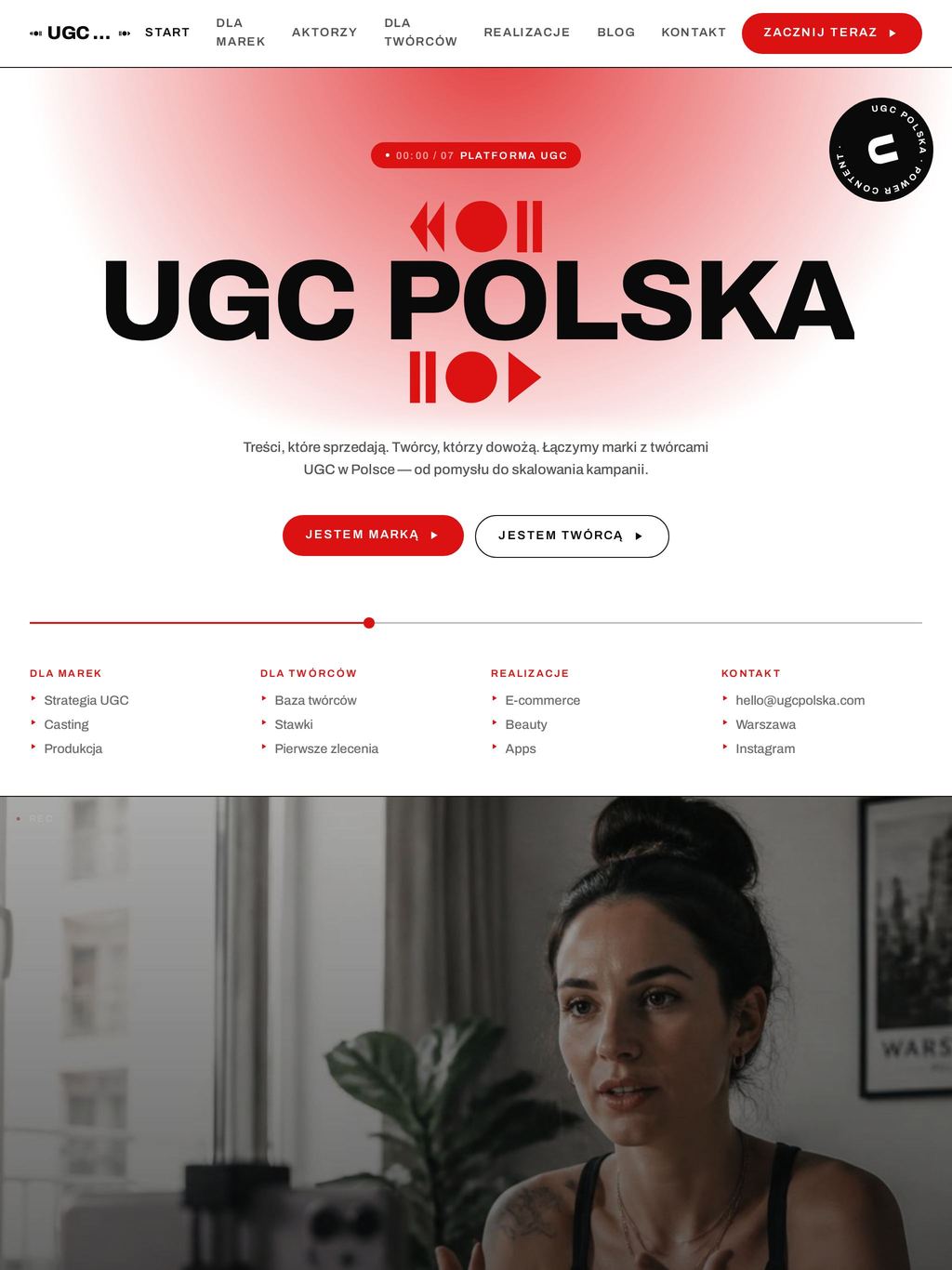 Strona UGC Polska na ekranie tabletu